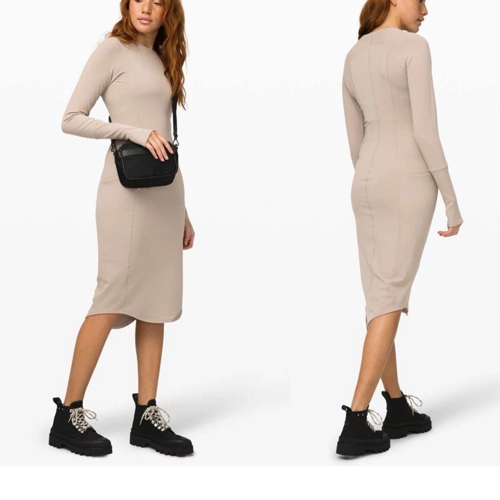 Lululemon Om and On Athletic Slim Fitting Midi Dress Sandlot Beige Size XXS